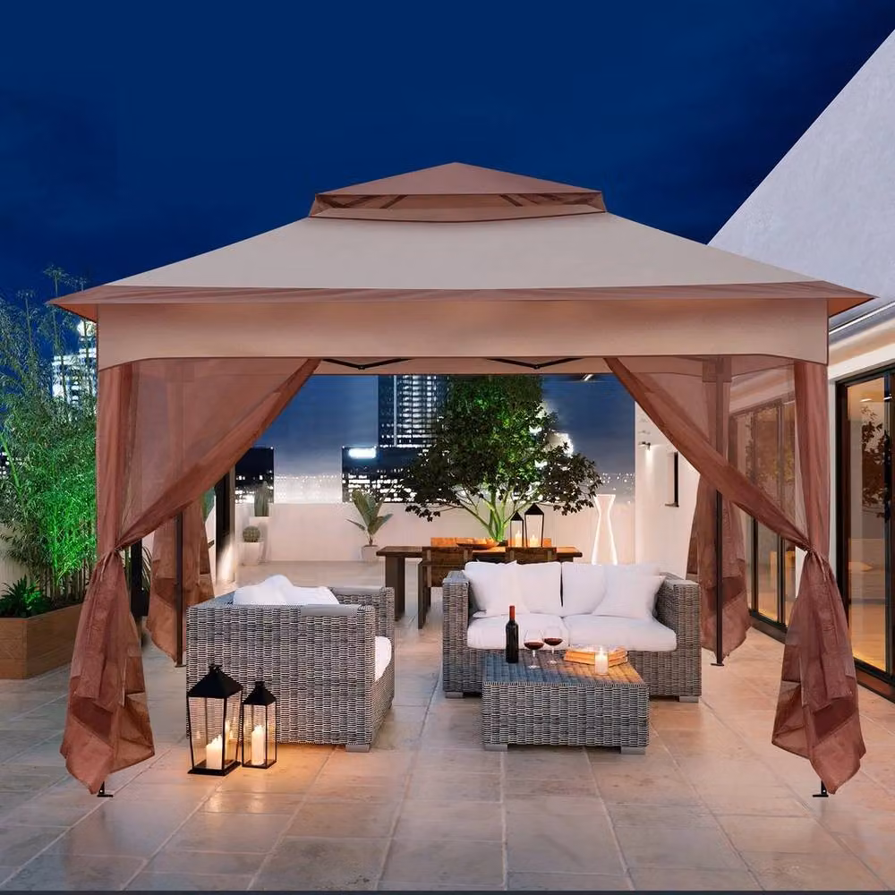 Kelvenix Metal Garden Gazebo Party Canopy Tent in Beige, W: 3.3 m, H: 2.65 m – 5