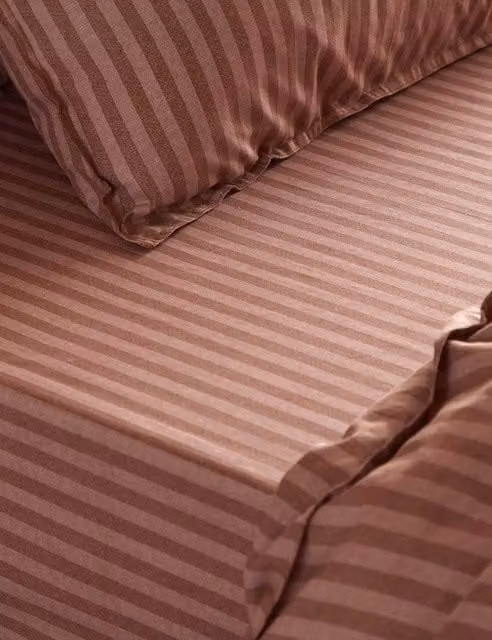 YARD Marlow Striped Pure Cotton Fitted Sheet, Chocolate Brown, 200 x 200 cm