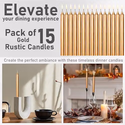 Deco Express Set of 15 Unscented Tapered Candles in Gold – 4
