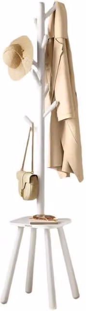 Modcraft Hall Tree Coat Rack Stand with 8 Hooks and Storage Bench in White