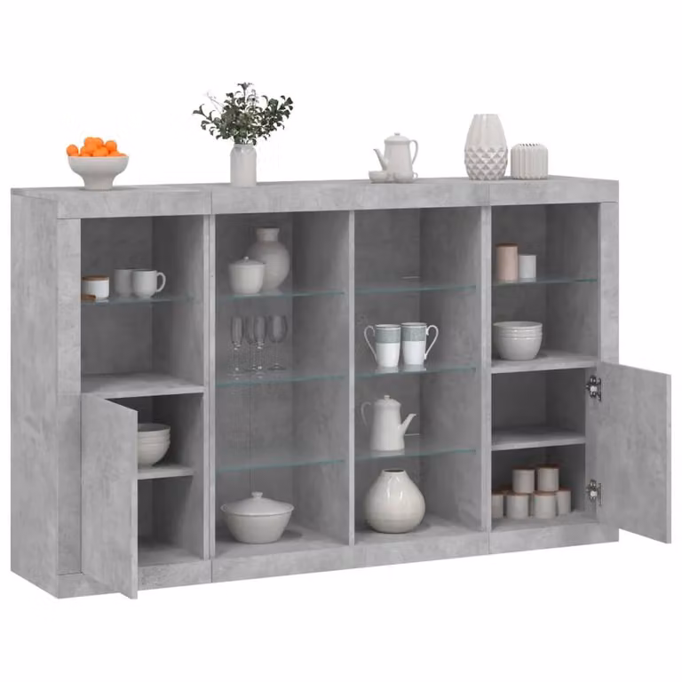 Berkfield Home Set of 3 Modern Sideboards with Integrated LED Lighting in Matt Concrete Grey Engineered Wood