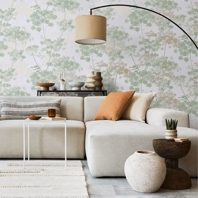 Superfresco Meadow Trees and Floral Washable Wallpaper in Green and Gold