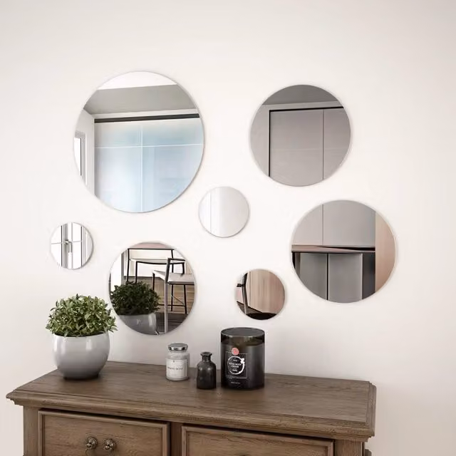 Berkfield Home 7 Piece Round Glass Wall Mirror Set in Silver