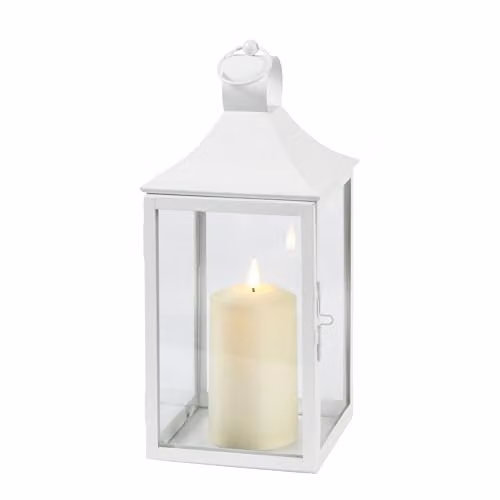 Lights4fun Albury White Metal Garden Lantern with TruGlow LED Candle, Height: 34 cm – 3