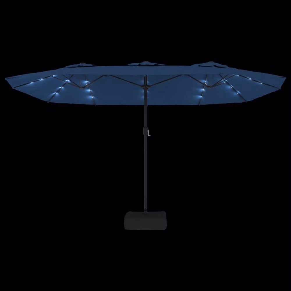 Berkfield Home Double-Head Cantilever Parasol with LEDs in Azure Blue, W: 449 cm, H: 245 cm – 3