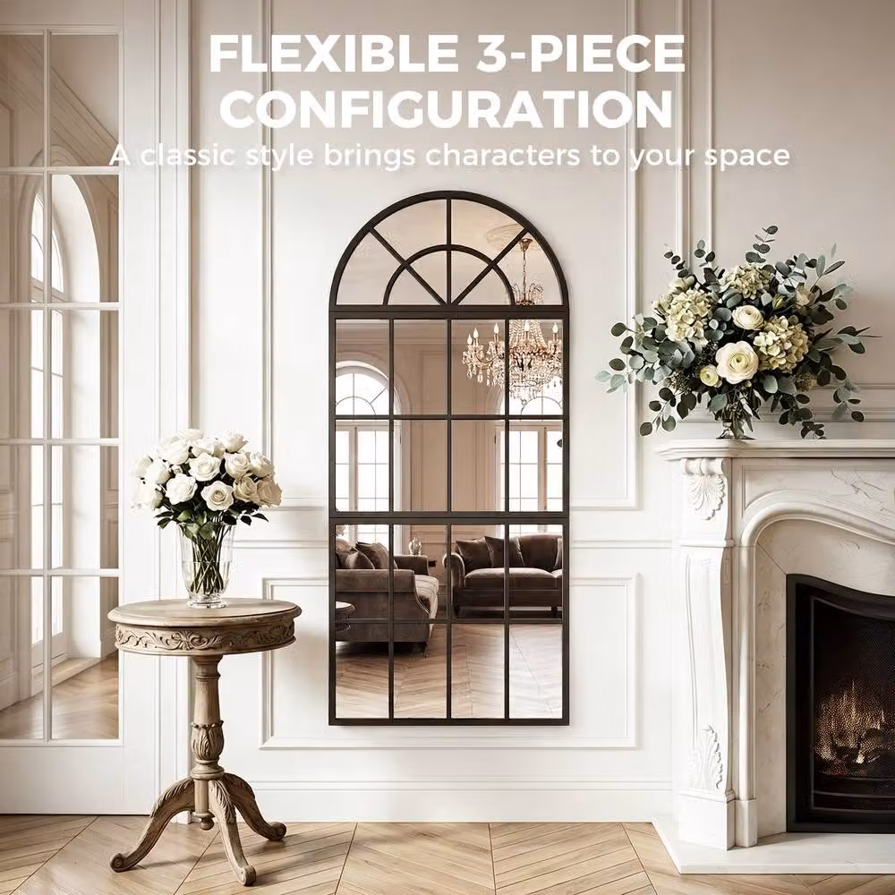 HOMCOM Modern Large Arched Wall Mirror with Tempered Glass in Black – 4