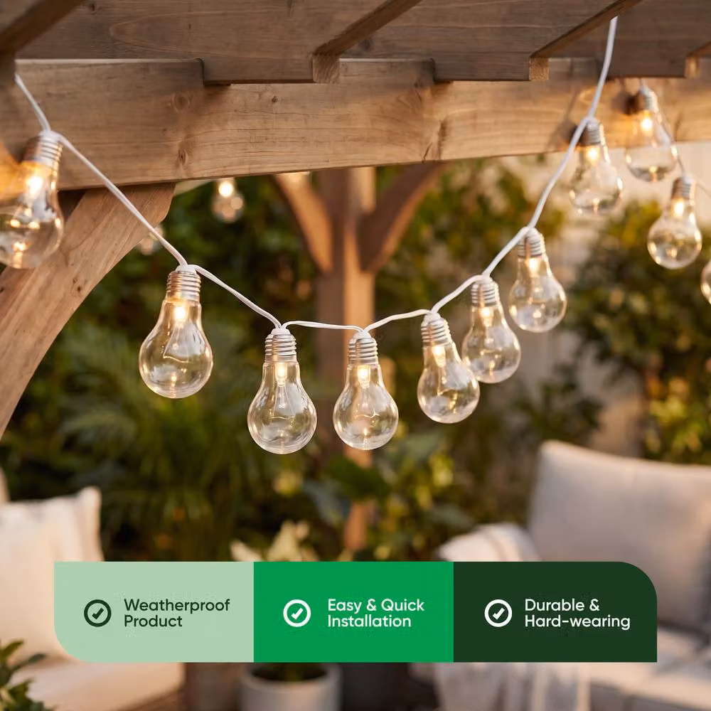 Gardenwize 10 Piece Solar Powered Warm White LED Micro Bulb String Lights in Silver with Glass Bulbs – 2