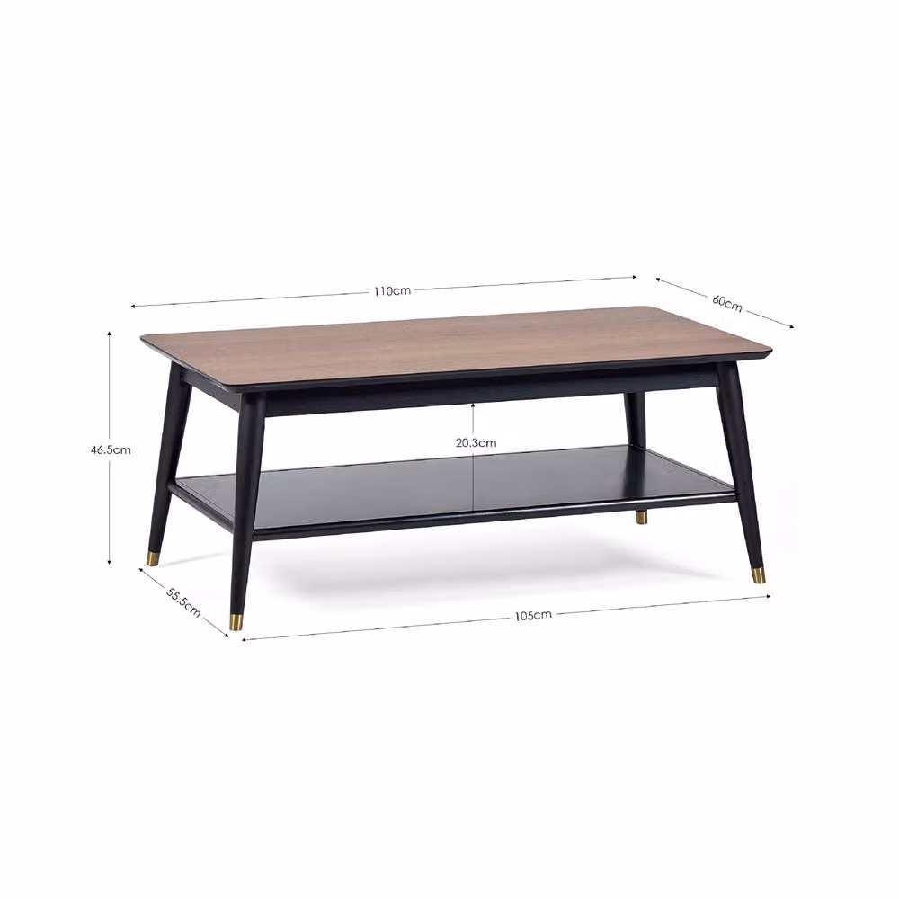 Cheshire Balmoral Modern Coffee Table with Shelf in Walnut and Black – 3