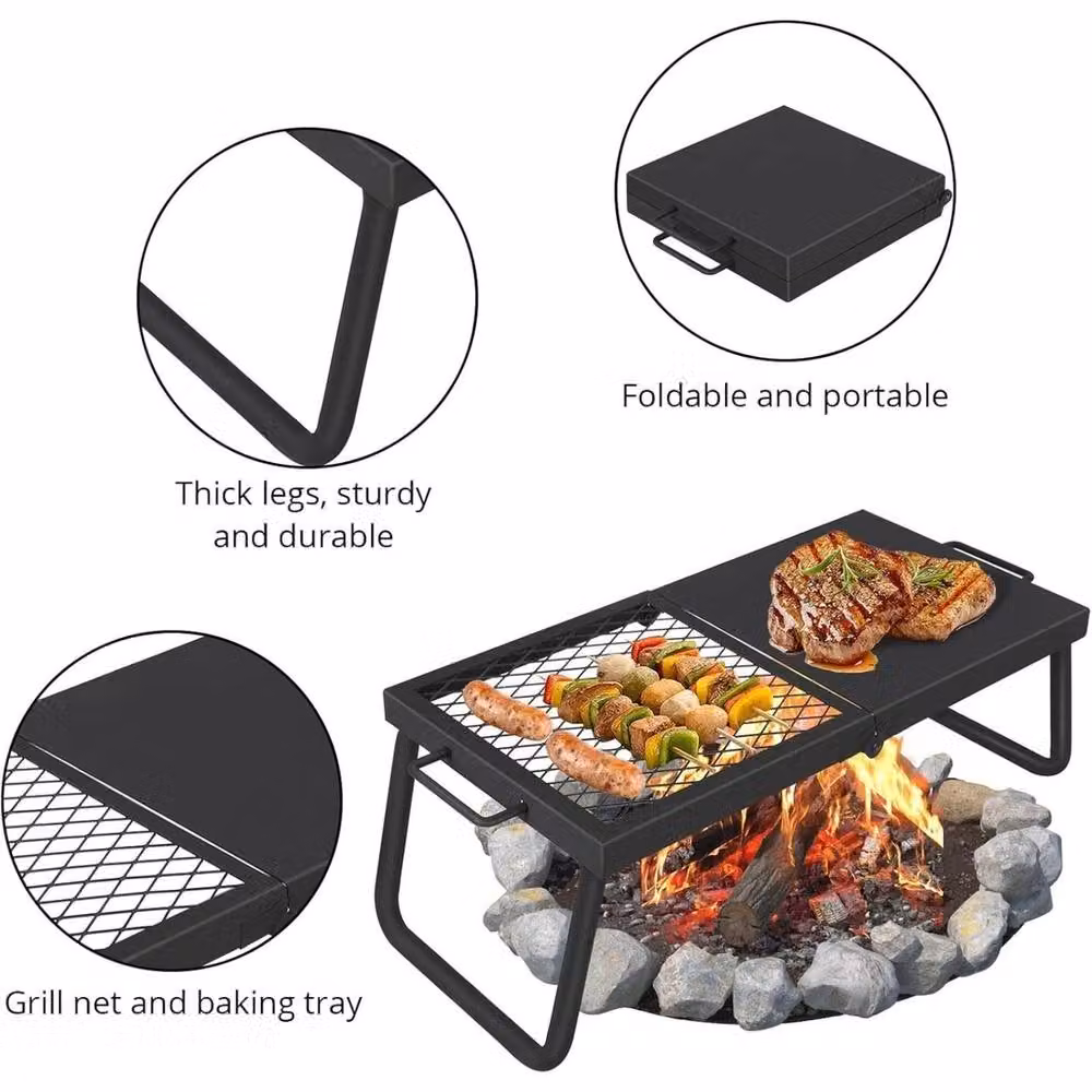 Nordara Swivel Campfire Grill in Black Enamelled Steel, W: 57 cm, D: 22.86 cm – 3