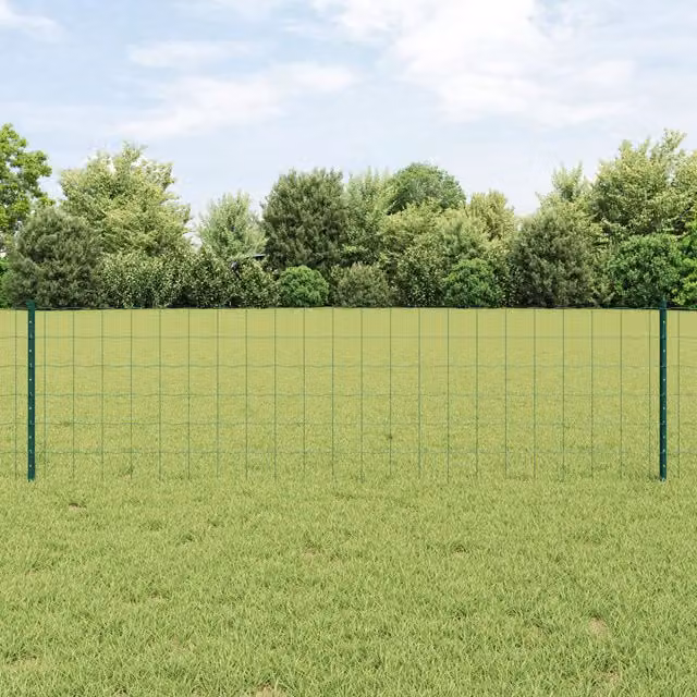 Berkfield Home Euro Fence Green PVC-Coated Steel with 11 U-Profile Posts, W: 25 m, H: 0.6 m