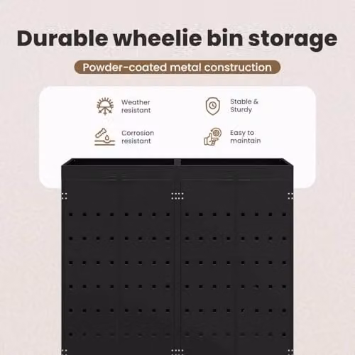 vidaXL Wheelie Bin Storage for 2 Bins, Black, W: 136 cm, D: 77.5 cm, H: 121.5 cm – 3