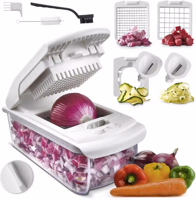 VonShef 4 in 1 Vegetable and Food Chopper with Mandoline and Chop n Slice Attachments, White