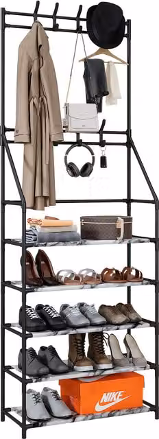 Giggi Modern Dual Hook and Rail Matrix Coat Stand in White and Black