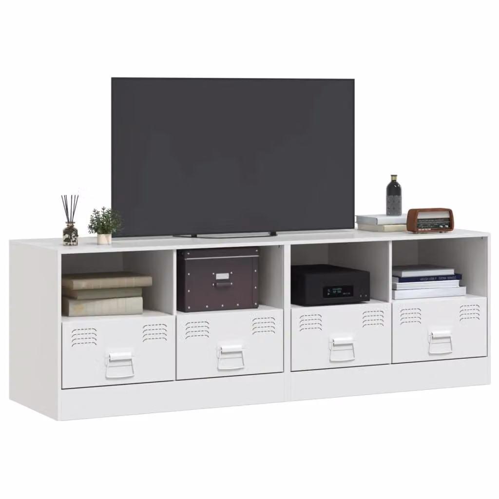 Berkfield Home Set of 2 White Steel TV Cabinets, W/D/H: 67 x 39 x 44 cm – 2
