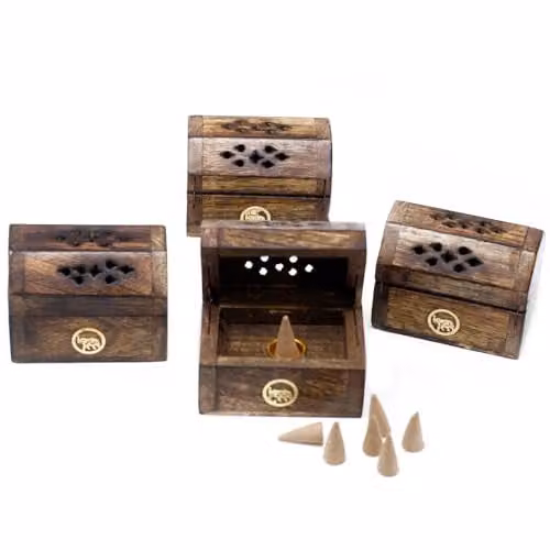 KDMD Ancient Wisdom Mini Incense Cone Smoke Box in Brown Mango Wood – 2