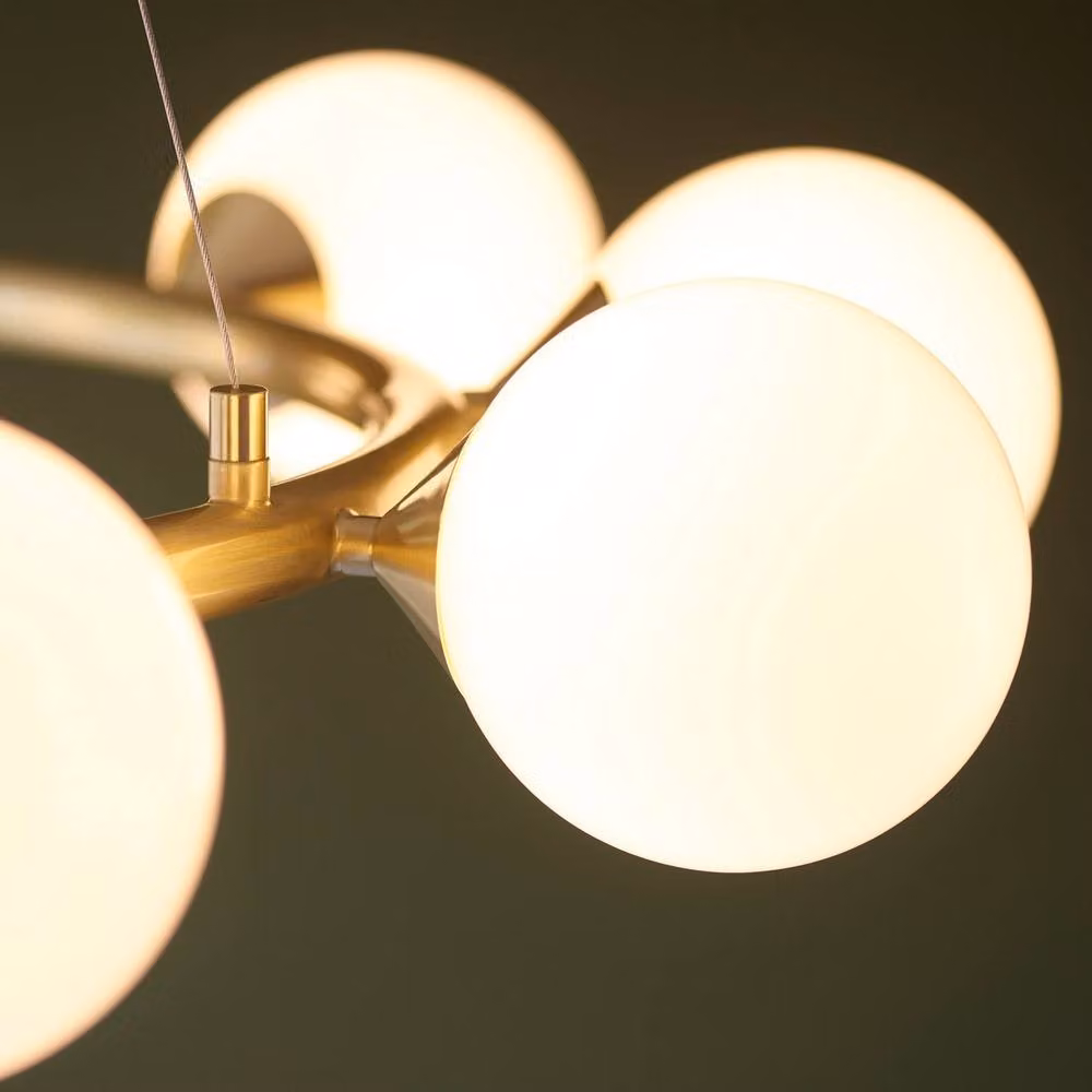 Netlighting Grosseto Globe Pendant Light with Gloss White Glass and Brass Plate in Gold – 4