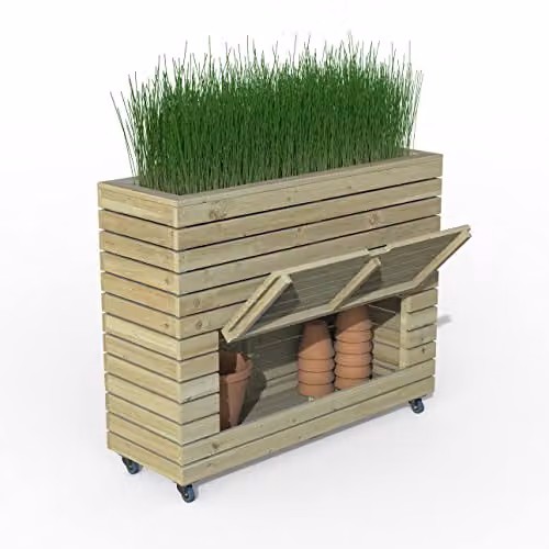 Forest Garden Brown Wooden Tall Linear Planter Tub with Wheels – 1