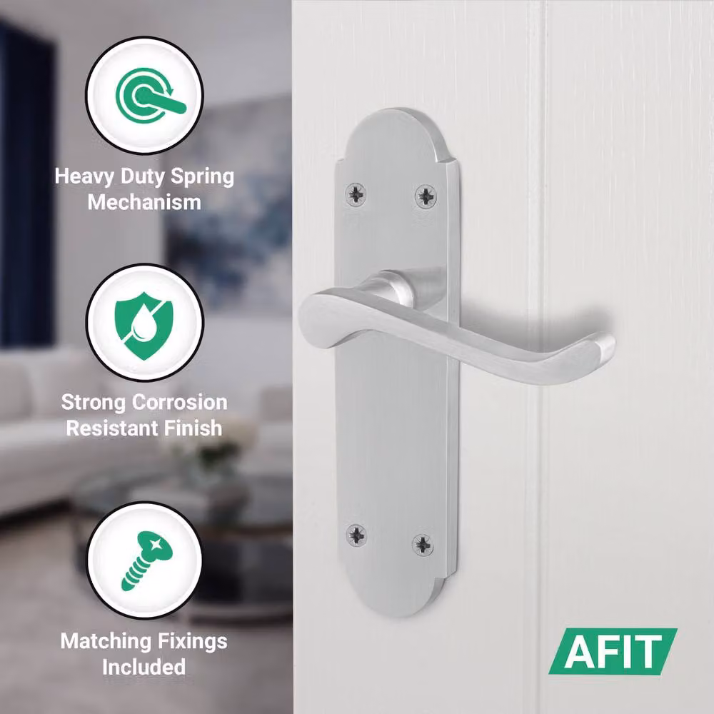 AFIT Satin Chrome Door Handle Latch Set with Silver Hinges, 5 Pairs – 2