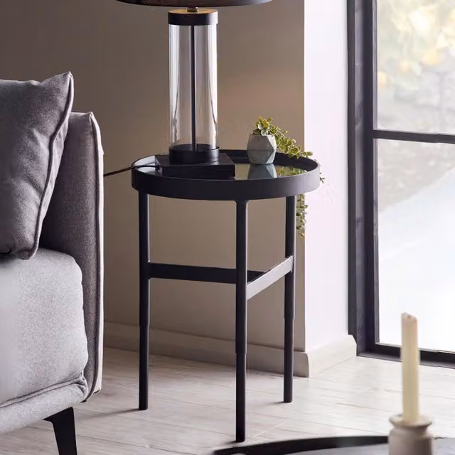 Julian Bowen Franki Lamp Table in Black and Mirrored Glass