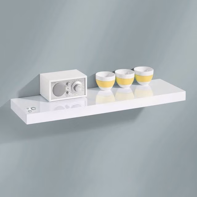 RBUK Minimalist Glossy White Floating Wall Mounted Shelf, Width: 90 cm