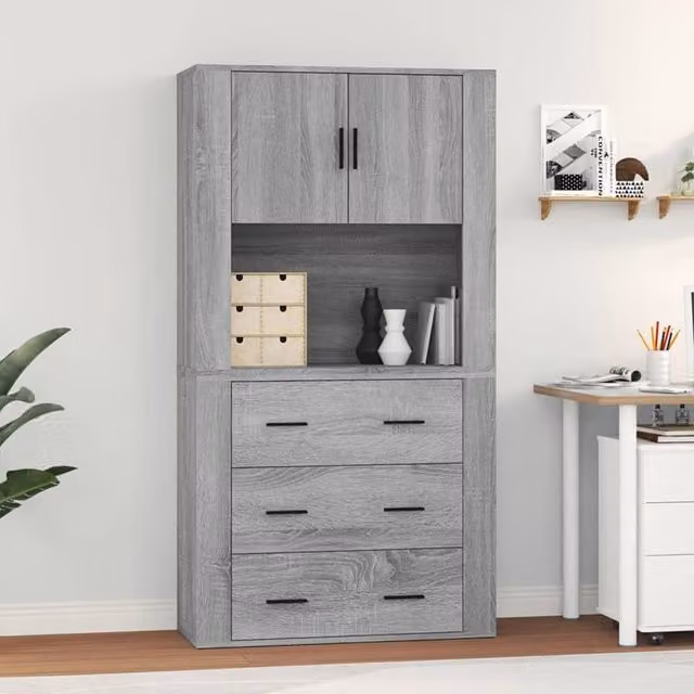 Berkfield Home Grey Modern Wall Mounted Highboard in MDF