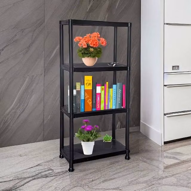 SPETLEK 3 Tier Plastic Freestanding Home Storage Shelving Unit in Black