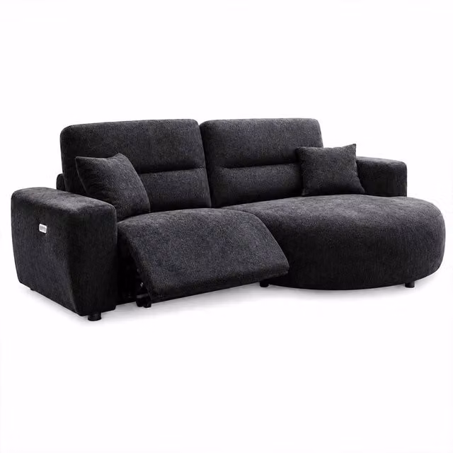Furnishings For Less UK Denton Black Right Hand Electric Recliner Chaise Sofa in Chenille Fabric