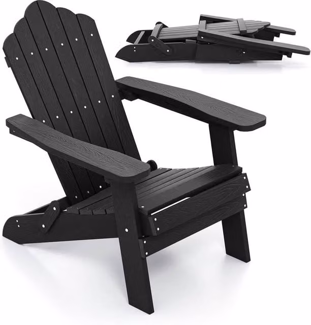 Costway Oversized Folding Adirondack Patio Chair with Armrests in Black