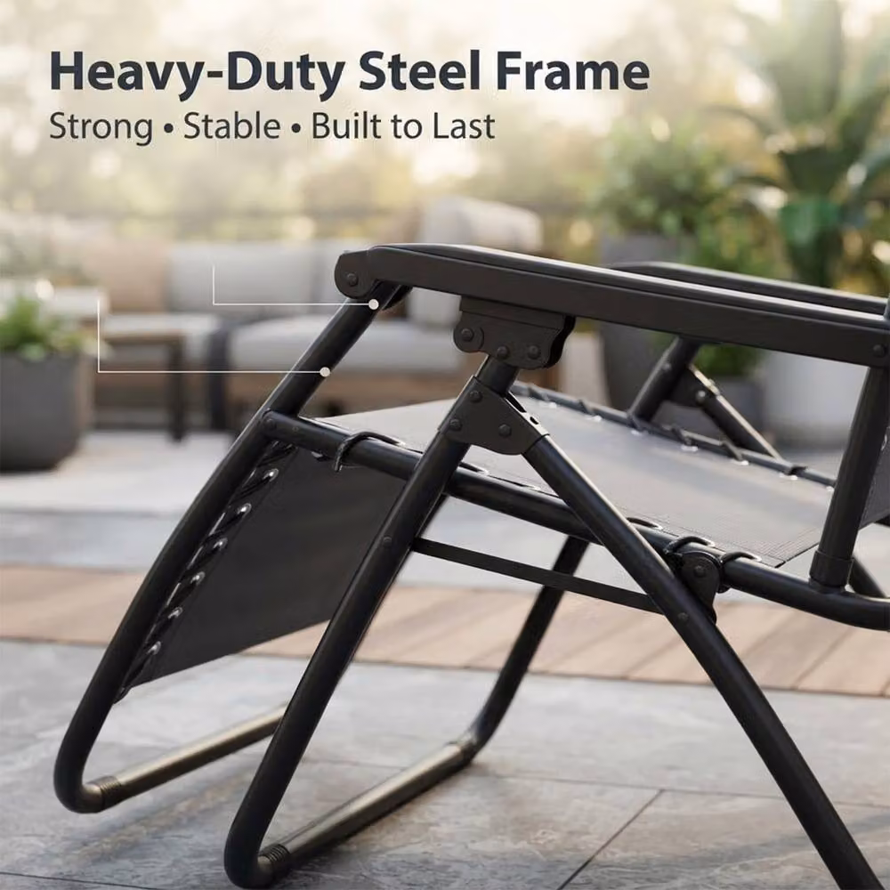 Alivio Set of 2 Zero Gravity Reclining Garden Chairs in Dark Grey with Adjustable Headrest and Cup Holders – 4