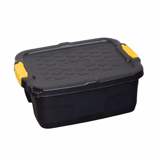 Samuel ALEXANDER 24L Heavy Duty Plastic Storage Box with Lid and Handles, Black and Yellow, Stackable and Nestable – 1