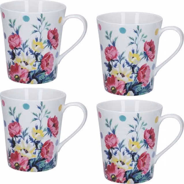 Mikasa Clovelly Set of 4 Multicolour Porcelain Nautical Striped Conical Mugs, 330 ml