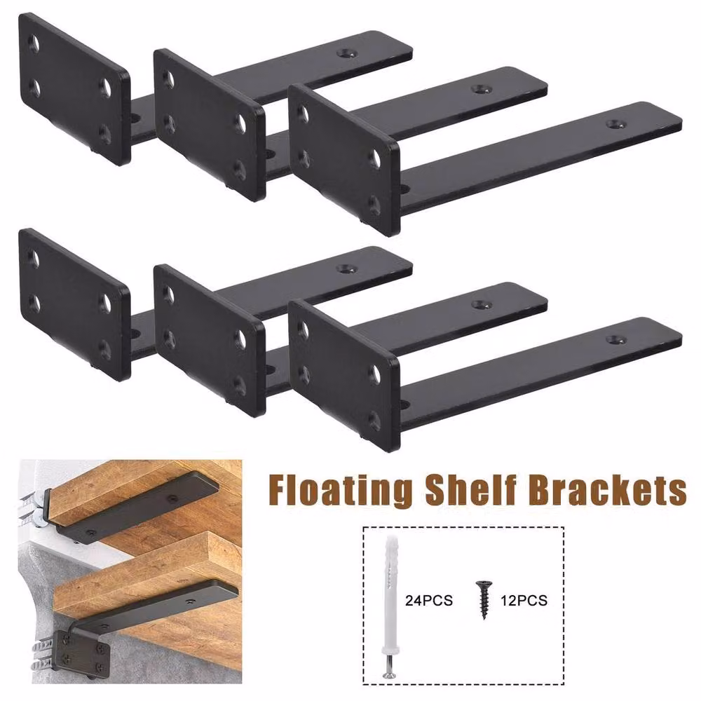 NESTLUNE 6 Pack Heavy Duty Metal Floating Shelf Brackets in Black – 3