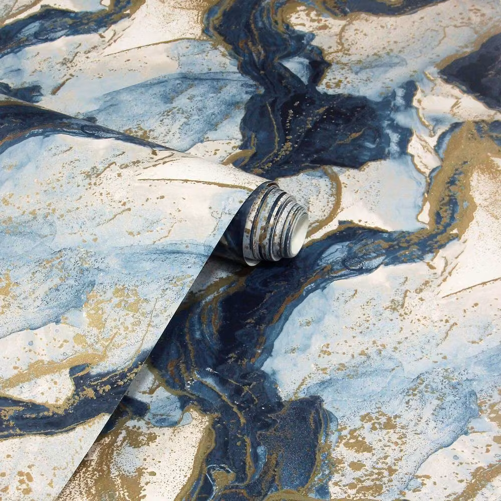 Arthouse Abstract Marble Wallpaper in Petrol and Gold – 3