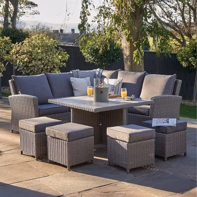 Pacific Lifestyle 9 Seater Rattan Garden Furniture Corner Set in Grey