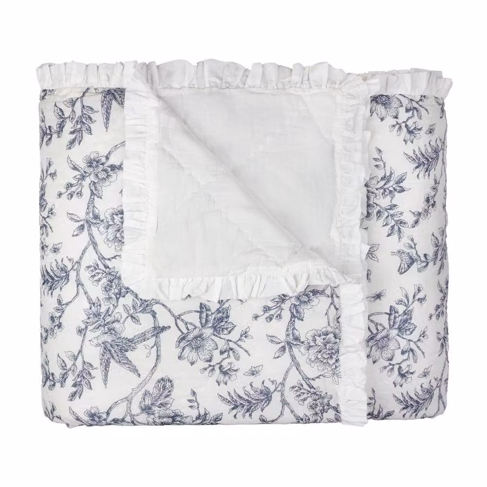 Wylder Hermione Ruffled 100% Cotton Floral Bedspread in White – 2