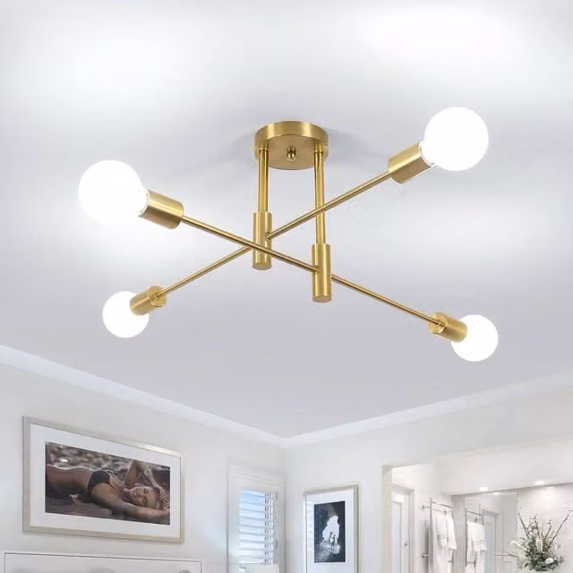 Goeco Vintage Gold Ceiling Light, Adjustable Industrial E27 Chandelier