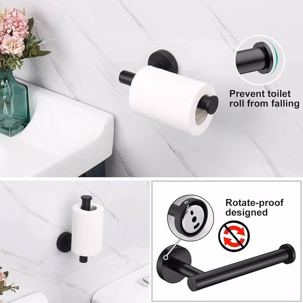 Kelvenix 7-Piece Black Stainless Steel Wall-Mounted Toilet Roll Holder and Towel Rail Set – 2