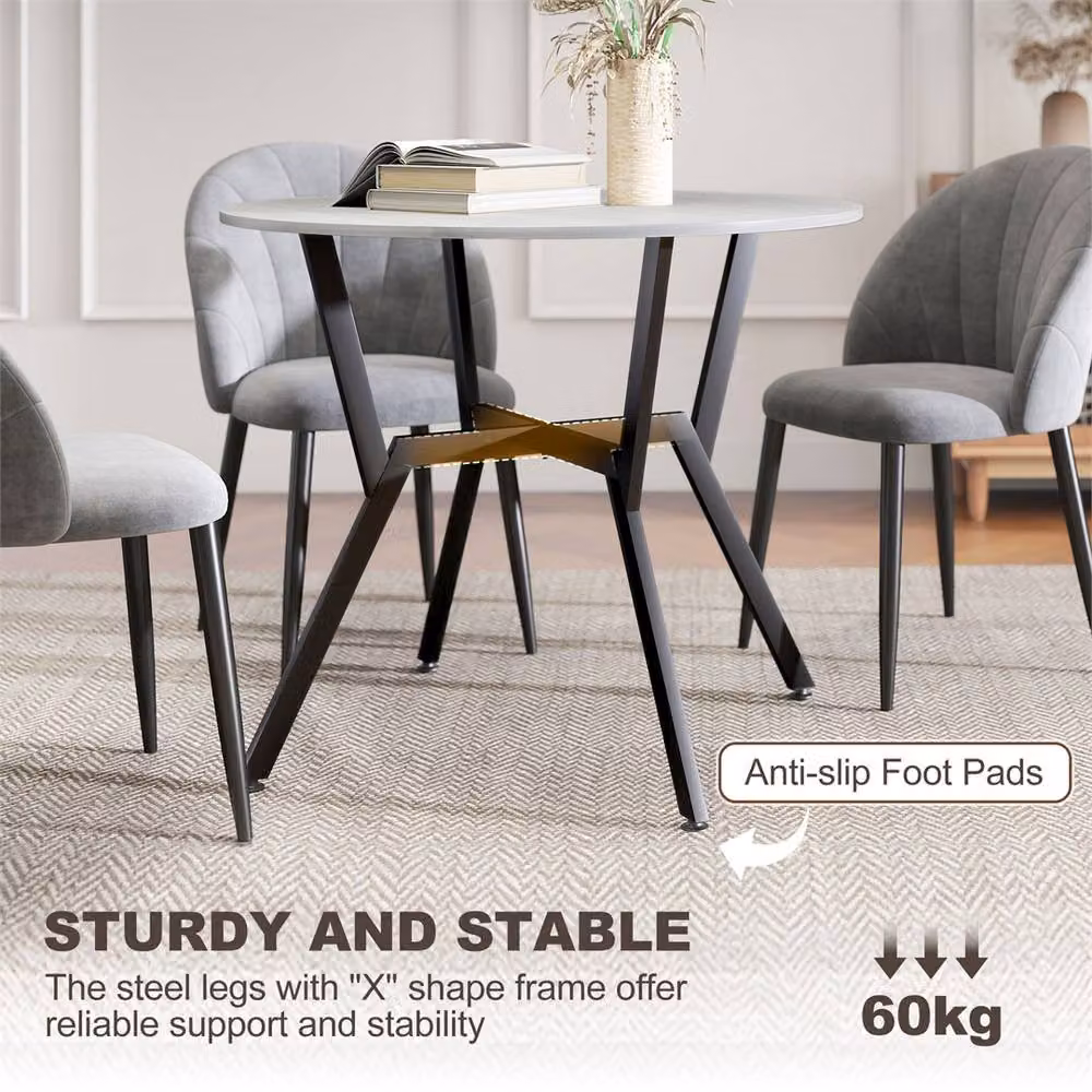 EONLION Grey and Black Modern Round Dining Table with Matt MDF Laminate Top and Metal X-Frame Base, Diameter: 100 cm – 2