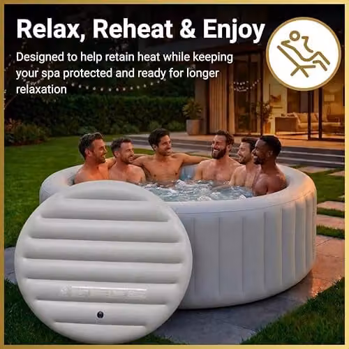 SHATCHI Grey Round Inflatable Thermal Spa Cover for 6 Person Hot Tubs, Diameter: 160 cm – 4