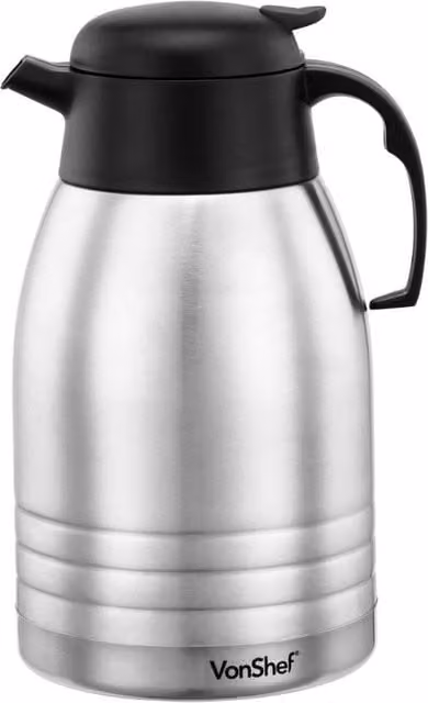 VonShef 2L Double Wall Insulated Stainless Steel Thermal Coffee and Tea Dispenser Jug in Silver – 1