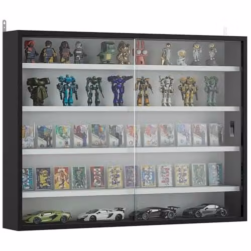 HOMCOM Wall Mounted Display Cabinet with Glass Doors in Black and White, W: 60 cm, H: 80 cm – 1