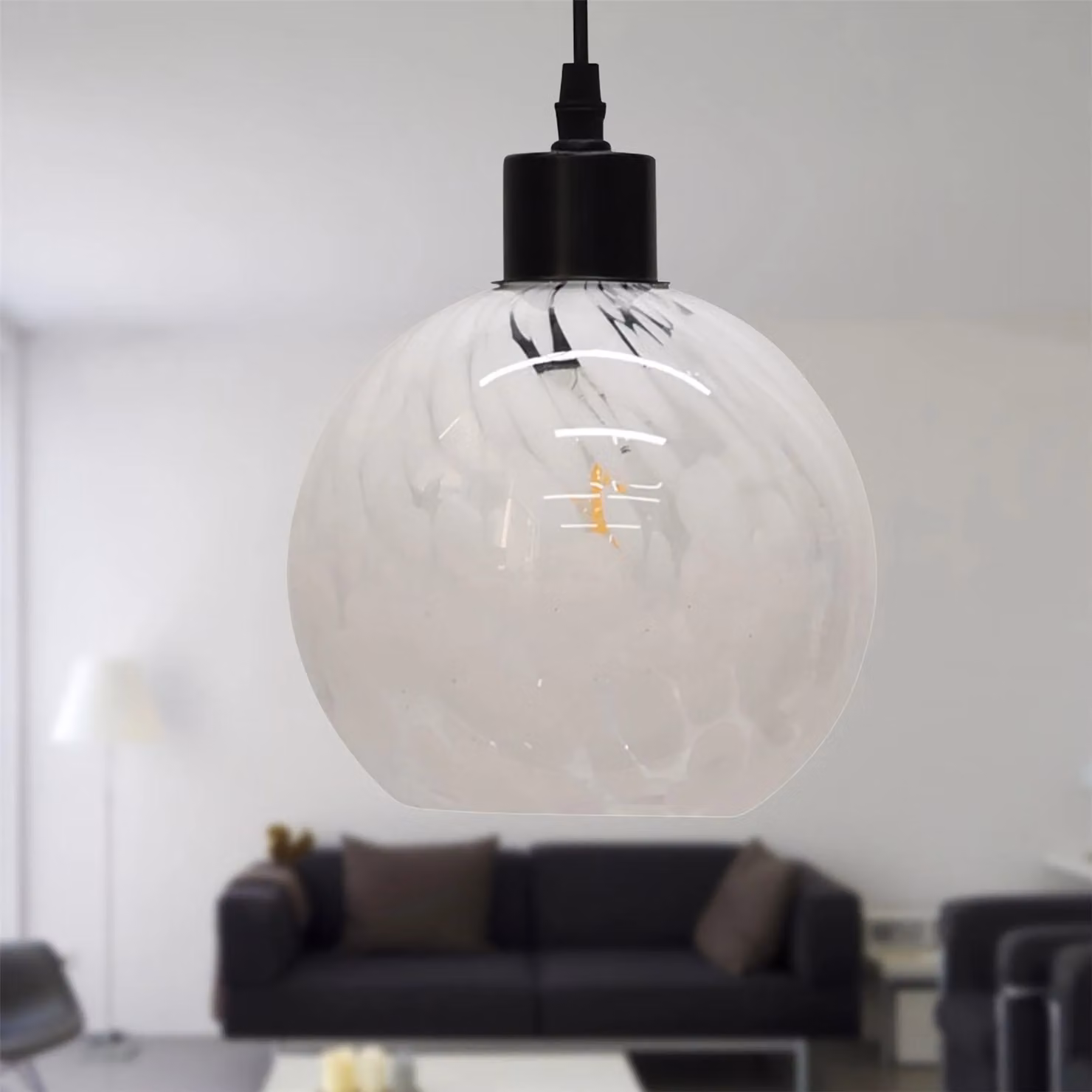 First Choice Lighting Confetti Glass Sphere Pendant Light with Black Fitting and White Globe – 2