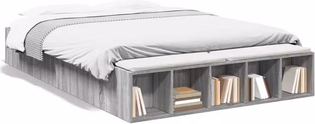 Berkfield Home Modern Bed Frame in Grey Sonoma with Side Compartments, W: 140 cm, L: 200 cm