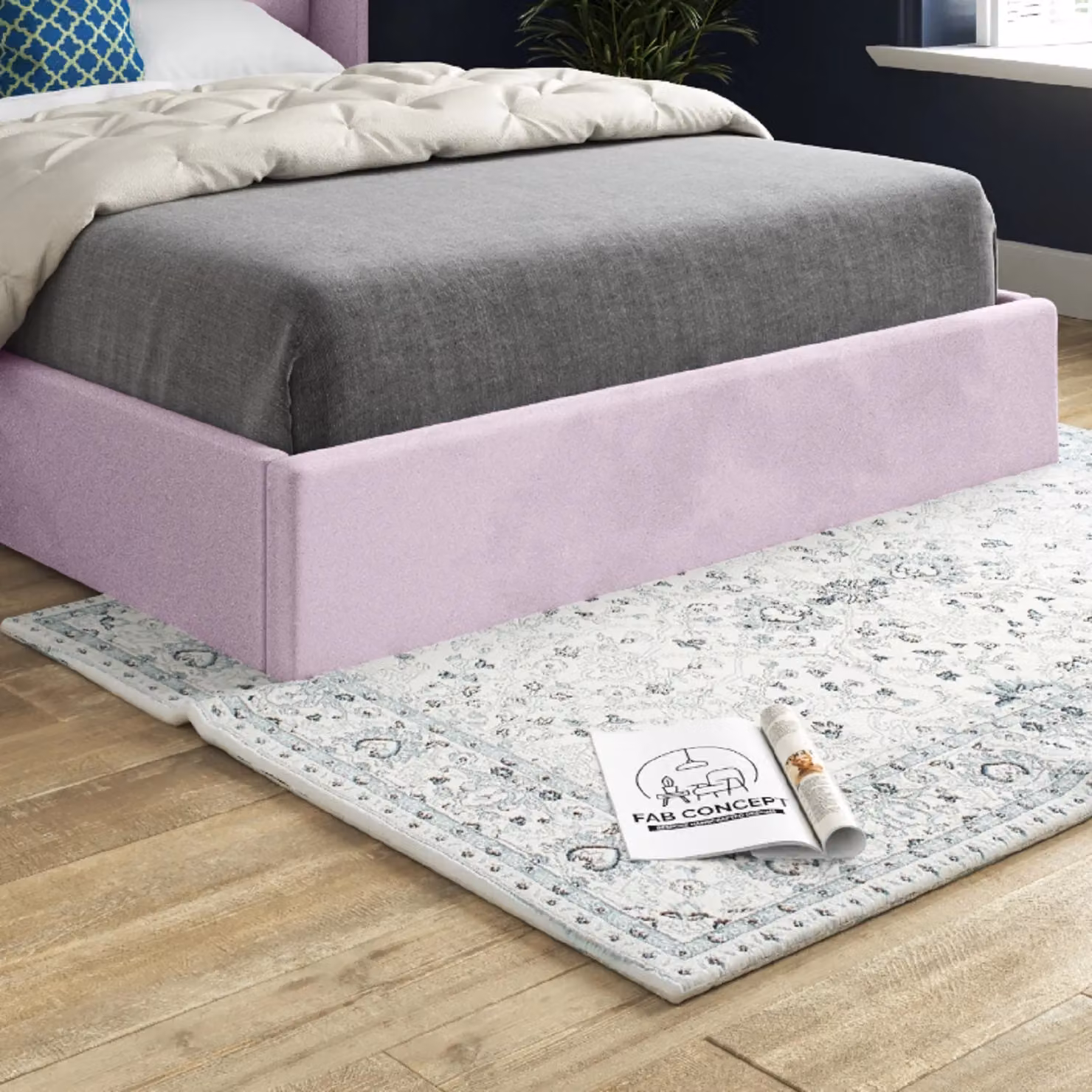 Casani Pink Velvet Upholstered Minimalist Bed Frame W/D/H: 200 x 90 x 137 cm – 4