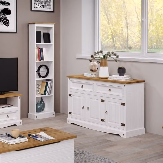 Core Products Corona White Waxed Solid Pine Tall Narrow Bookcase with Adjustable Shelves – 2