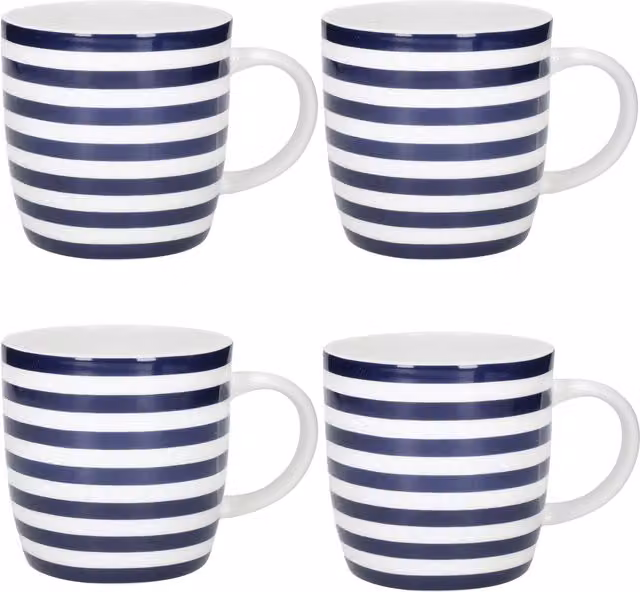 KitchenCraft Set of 4 Blue and White Striped Ceramic Coffee Mugs – 5