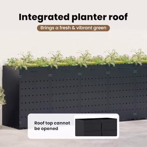vidaXL Wheelie Bin Storage for 6 Bins, Black, W/D/H: 408 x 77.5 x 121.5 cm – 5