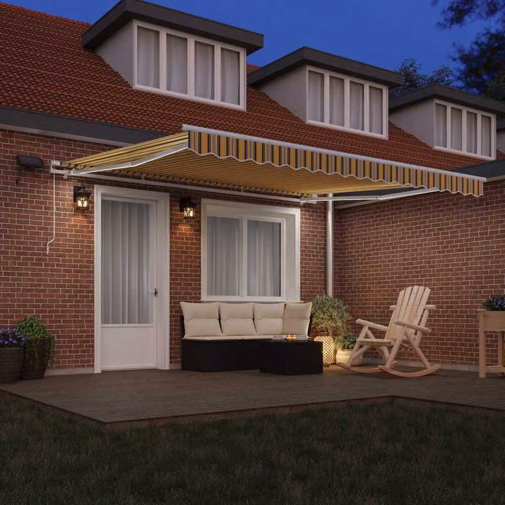 Berkfield Home Manual Retractable Wall-Mounted Awning with Multicolour LED Striped Fabric, W: 400 cm, D: 350 cm – 3
