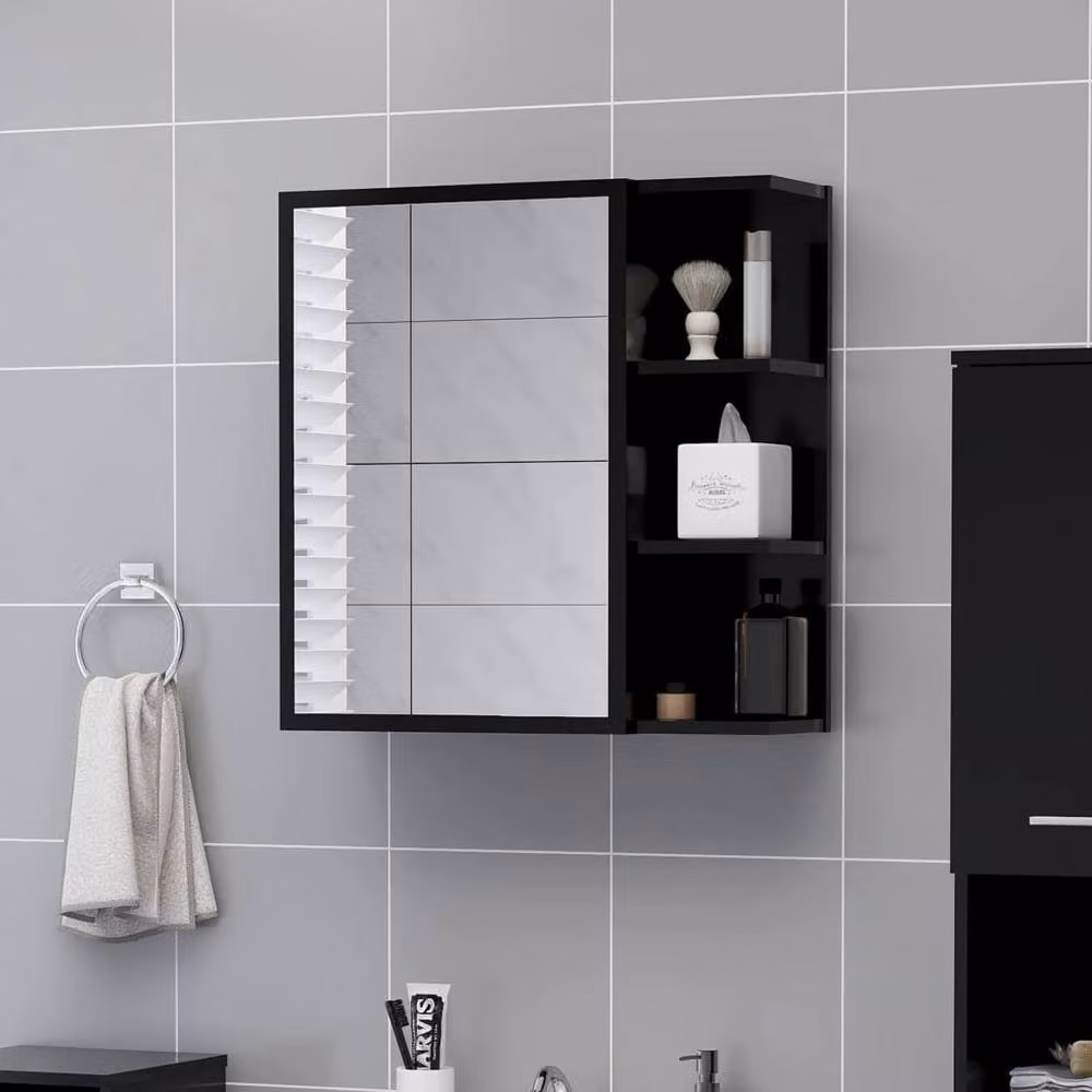 Berkfield Home Modern Black Bathroom Mirror Cabinet with Hinged Doors, W/D/H: 62.5 x 20.5 x 64 cm – 2