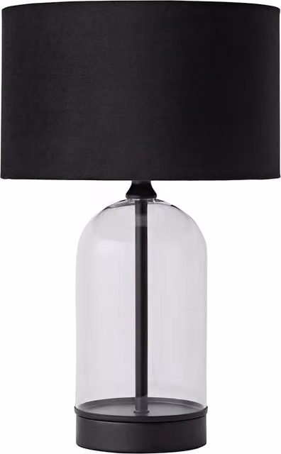 Balan Clear Tube Table Lamp in Black and Transparent with Black Shade